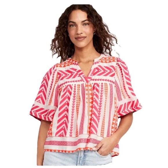 Old Navy Tops - Old Navy short-sleeve Blouse Multicolor Textured Casual Boho Peasant Size 2x